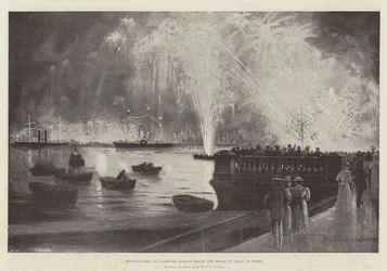 Belysningar och fyrverkeri före prinsen av Wales på Cowes